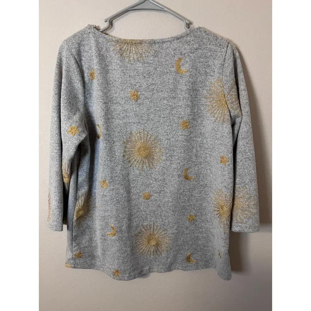 Amelioré medium Women's Celestial Embroidered Top in gray with gold embroidery - Picture 5 of 5